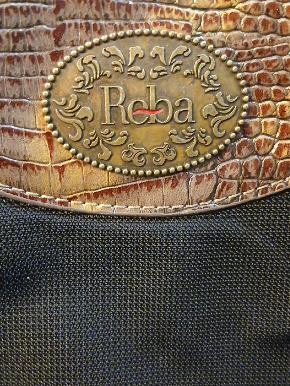 Reba Black Laptop Tote with Metallic Brown Faux-Croc Trim and Tassel